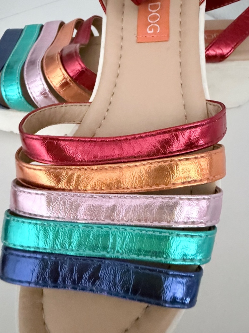Metallic Rainbow Strappy Rocket Dog Platform Sandals Y2K - Picture 4 of 9